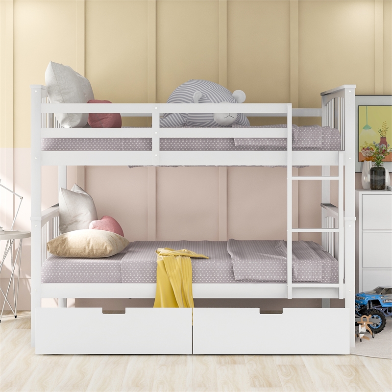 CRO Decor Full over Full Bunk Bed with Drawers and Ladder (White)