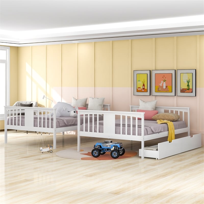 CRO Decor Full over Full Bunk Bed with Drawers and Ladder (White)