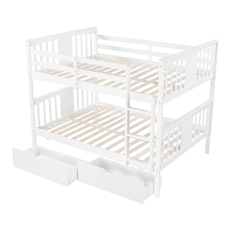CRO Decor Full over Full Bunk Bed with Drawers and Ladder (White)