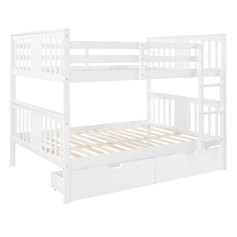 CRO Decor Full over Full Bunk Bed with Drawers and Ladder (White)