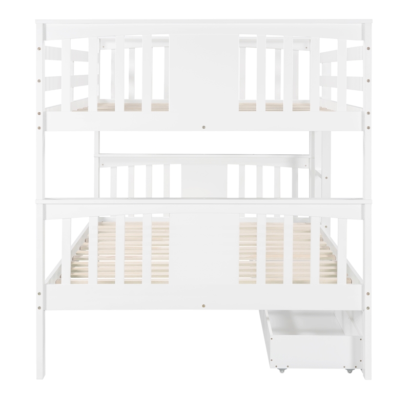 CRO Decor Full over Full Bunk Bed with Drawers and Ladder (White)