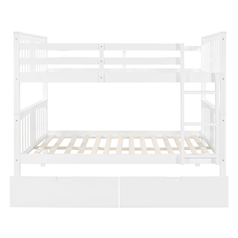 CRO Decor Full over Full Bunk Bed with Drawers and Ladder (White)