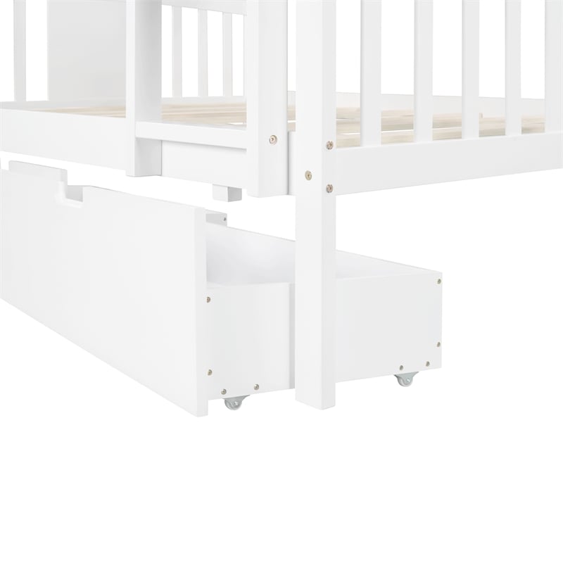 CRO Decor Full over Full Bunk Bed with Drawers and Ladder (White)