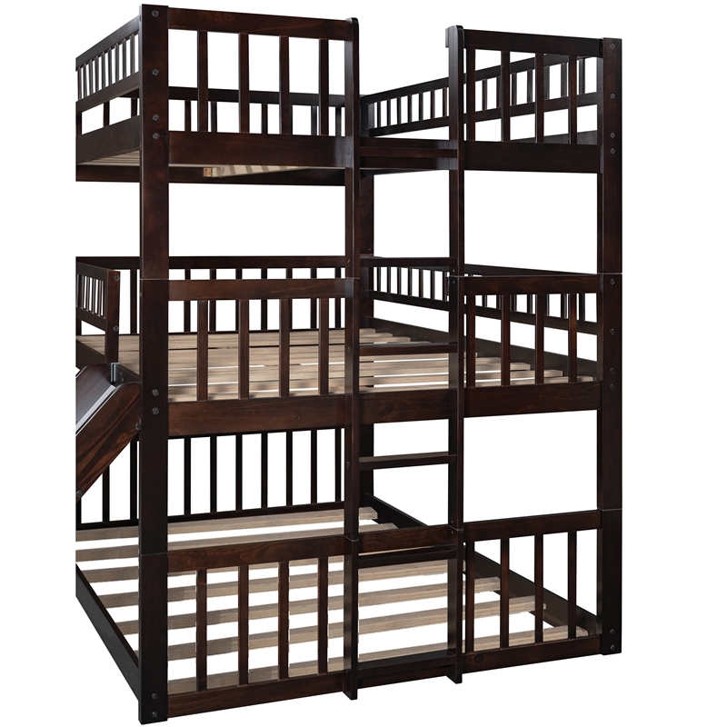 CRO Decor Full-Over-Full-Over-Full Triple Bed with Built-in Ladder and Slide