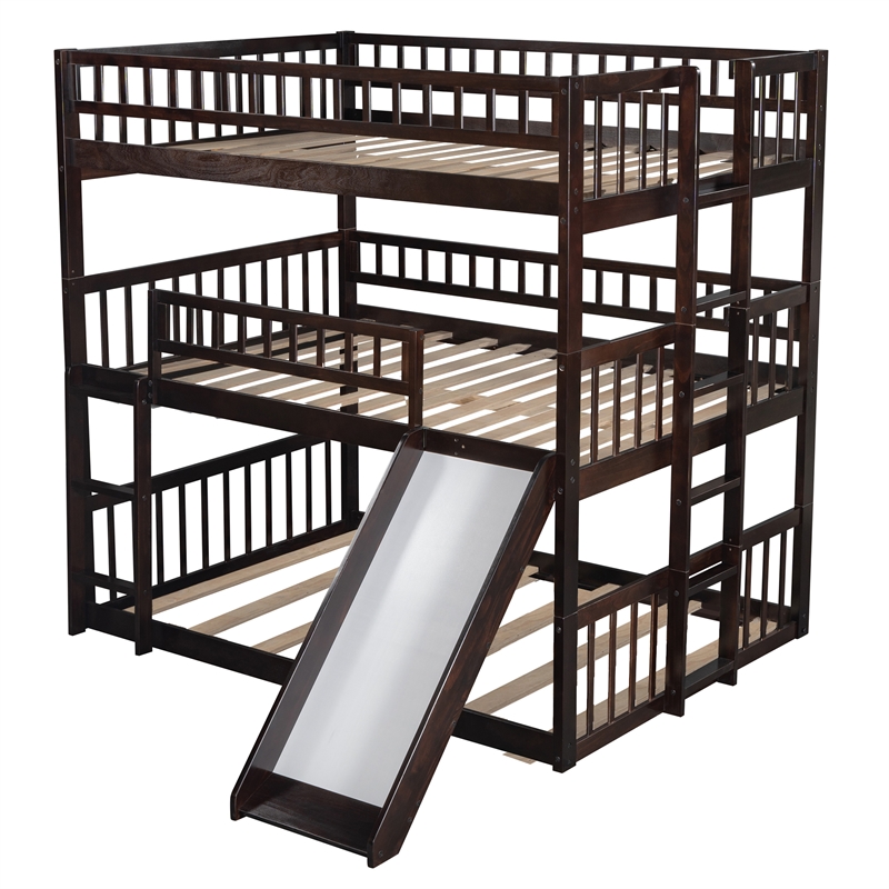 CRO Decor Full-Over-Full-Over-Full Triple Bed with Built-in Ladder and Slide