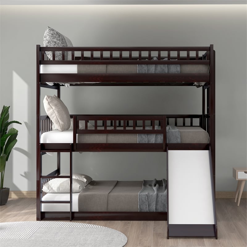 CRO Decor Full-Over-Full-Over-Full Triple Bed with Built-in Ladder and Slide
