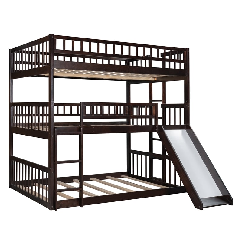 CRO Decor Full-Over-Full-Over-Full Triple Bed with Built-in Ladder and Slide