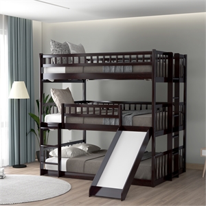 cro decor full-over-full-over-full triple bed with built-in ladder and slide