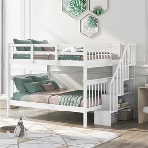 cro decor  stairway full-over-full bunk bed with storage and guard rail (white)