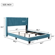 CRO Decor Queen Size Velvet Upholstered Platform Bed Box Spring Needed - Blue