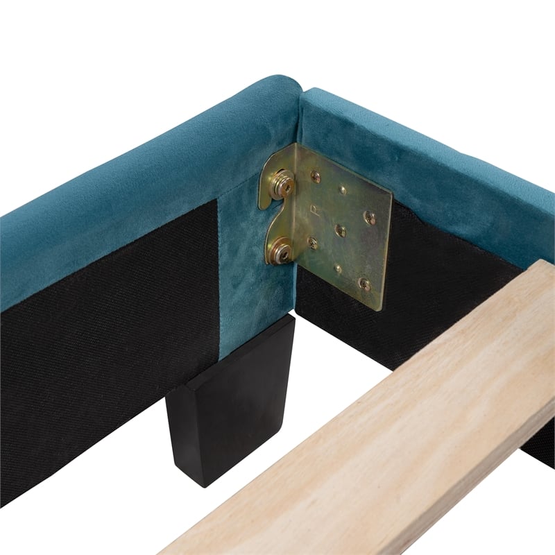 CRO Decor Queen Size Velvet Upholstered Platform Bed Box Spring Needed - Blue