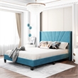 CRO Decor Queen Size Velvet Upholstered Platform Bed Box Spring Needed - Blue
