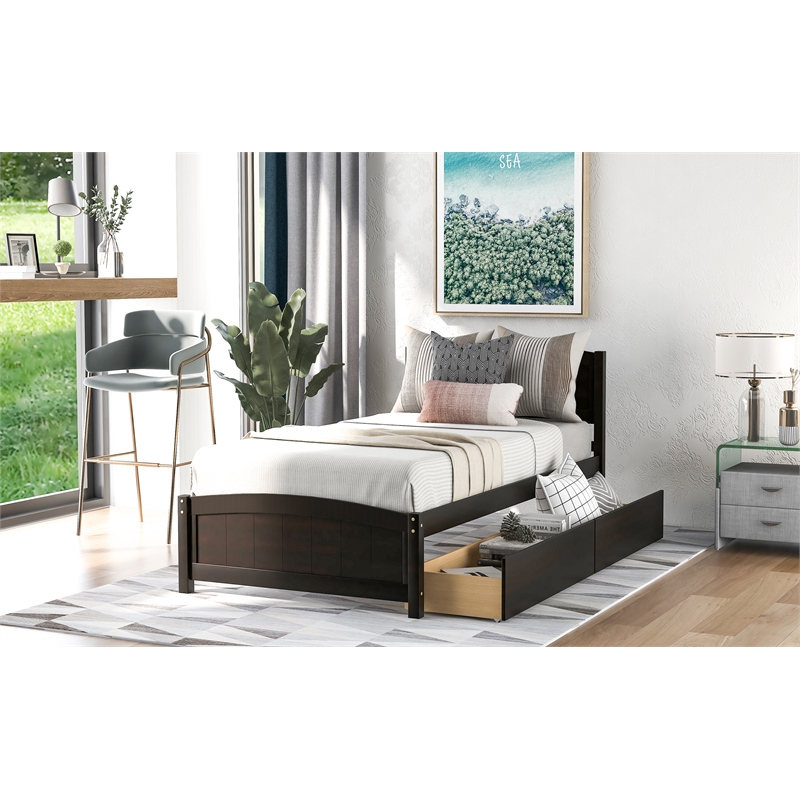 CRO Decor Twin size Platform Bed with Two Drawers (Espresso)