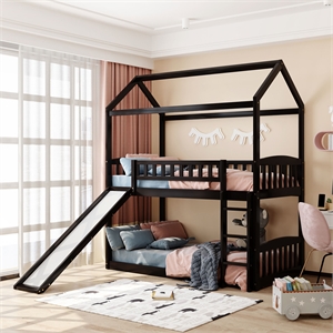 cro decor twin over twin bunk bed with slide house bed with slide (espresso)