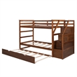 CRO Decor Twin-Over-Twin Bunk Bed withTrundle and 3 Storage Stairs (Walnut)