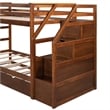 CRO Decor Twin-Over-Twin Bunk Bed withTrundle and 3 Storage Stairs (Walnut)