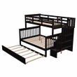 CRO Decor Stairway Twin-Over-Full Bunk Bed with  Trundle Storage and Guard Rail
