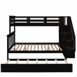 CRO Decor Stairway Twin-Over-Full Bunk Bed with  Trundle Storage and Guard Rail