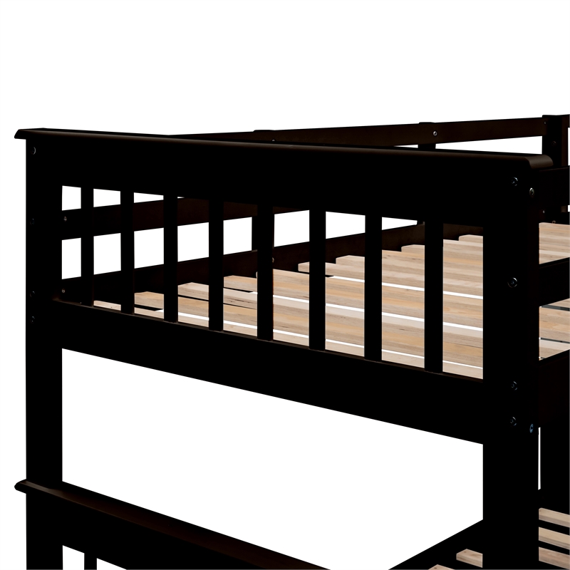 CRO Decor Stairway Twin-Over-Full Bunk Bed with  Trundle Storage and Guard Rail