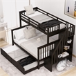 CRO Decor Stairway Twin-Over-Full Bunk Bed with  Trundle Storage and Guard Rail