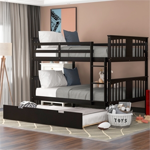 cro decor full over full bunk bed with twin size trundle and ladder- espresso