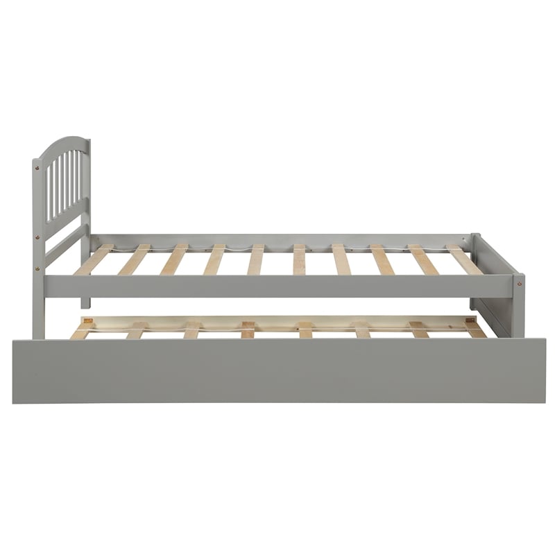 CRO Decor Twin size Platform Bed Wood Bed Frame with Trundle (Gray)