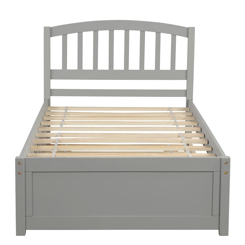 CRO Decor Twin size Platform Bed Wood Bed Frame with Trundle (Gray)