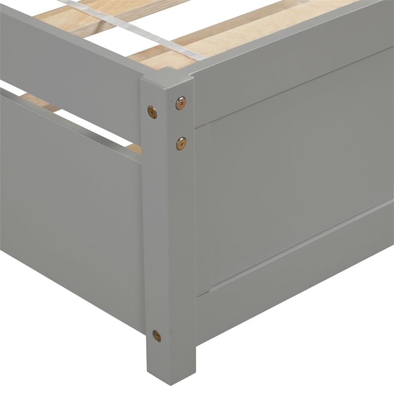 CRO Decor Twin size Platform Bed Wood Bed Frame with Trundle (Gray)