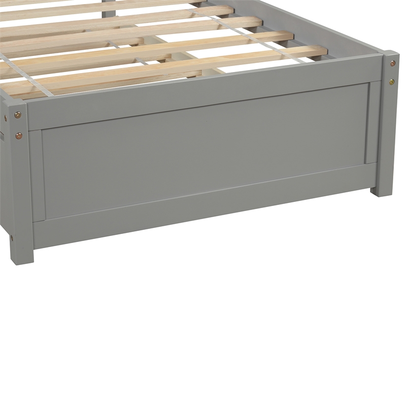 CRO Decor Twin size Platform Bed Wood Bed Frame with Trundle (Gray)