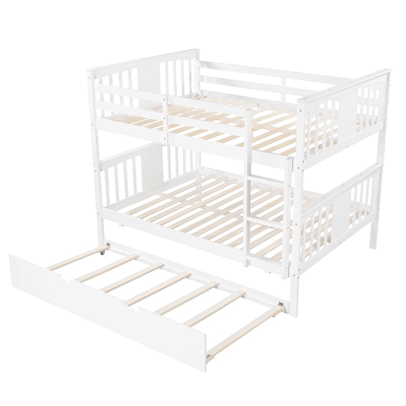 CRO Decor Full over Full Bunk Bed with Twin Size Trundle and Ladder-White