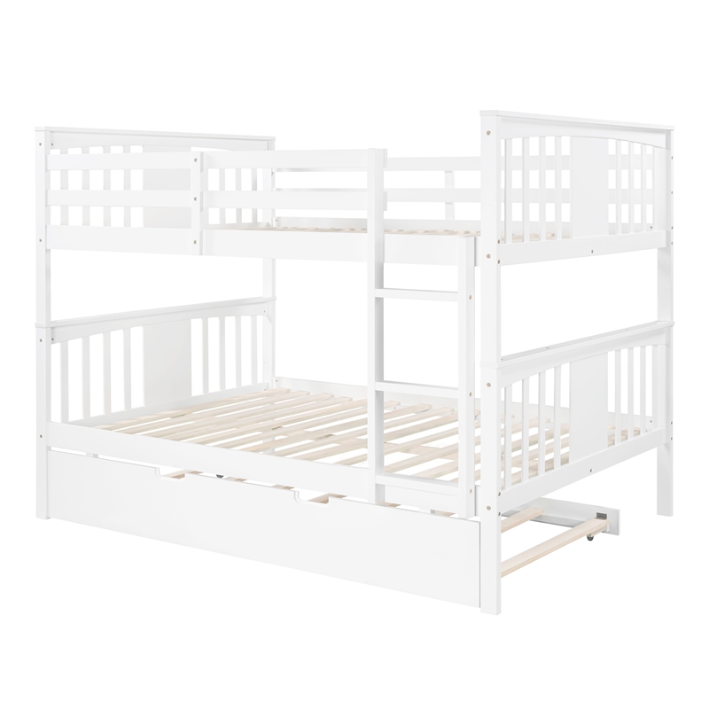 CRO Decor Full over Full Bunk Bed with Twin Size Trundle and Ladder-White