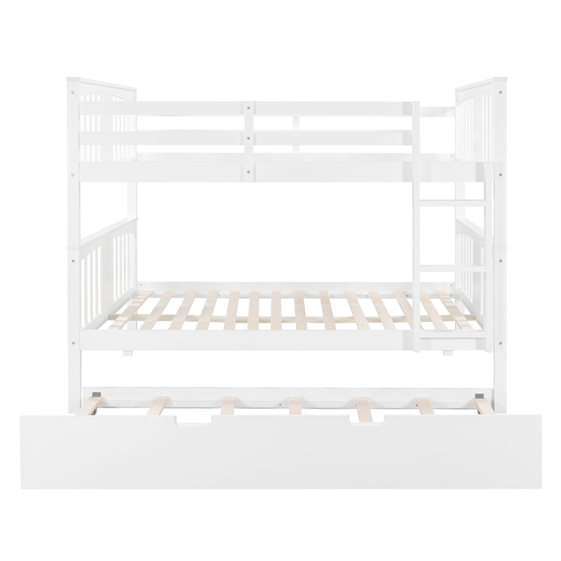 CRO Decor Full over Full Bunk Bed with Twin Size Trundle and Ladder-White