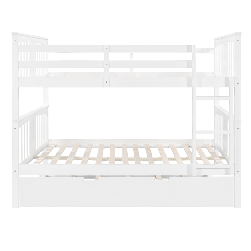 CRO Decor Full over Full Bunk Bed with Twin Size Trundle and Ladder-White