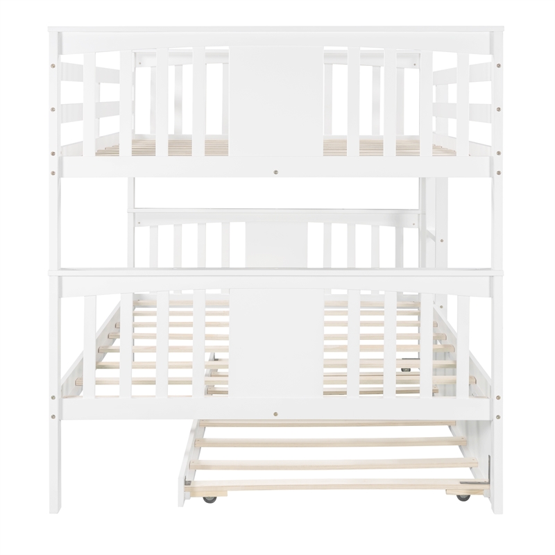 CRO Decor Full over Full Bunk Bed with Twin Size Trundle and Ladder-White
