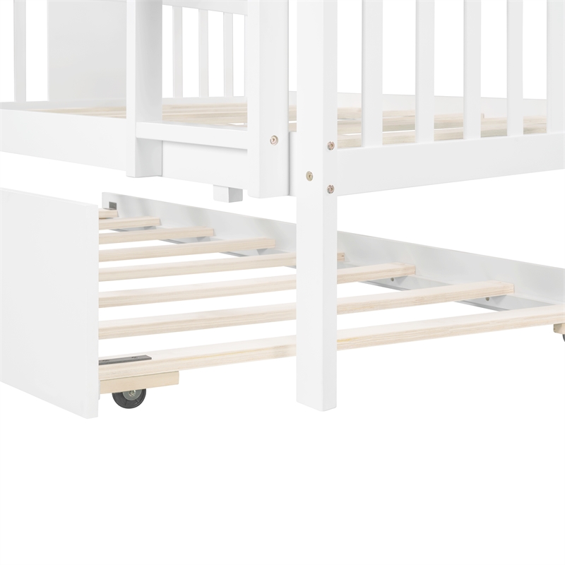 CRO Decor Full over Full Bunk Bed with Twin Size Trundle and Ladder-White