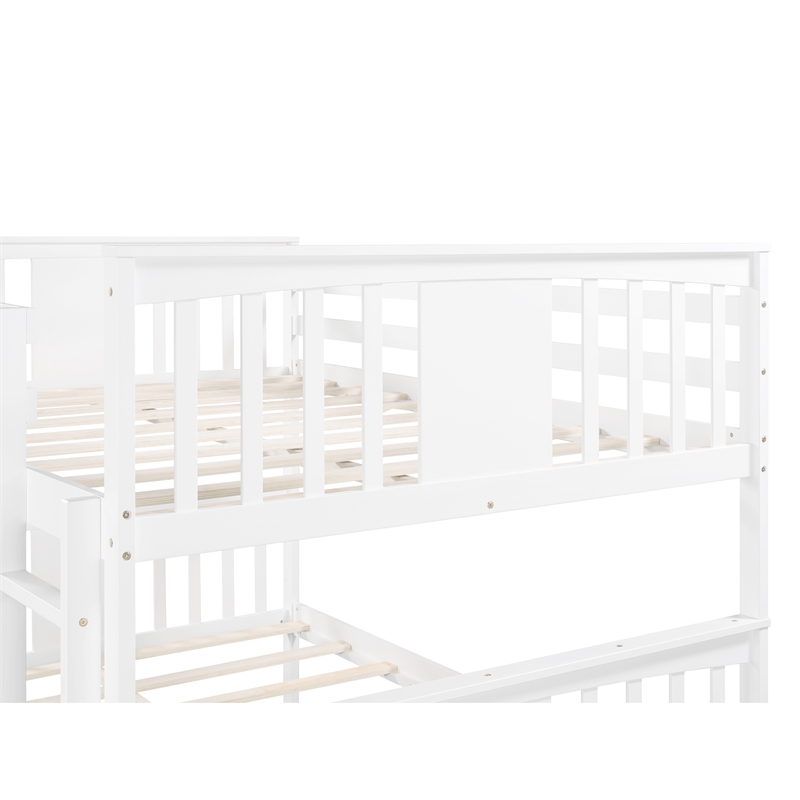 CRO Decor Full over Full Bunk Bed with Twin Size Trundle and Ladder-White