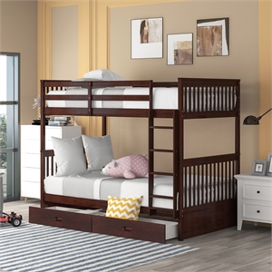 cro decor twin-over-twin bunk bed with ladders and two storage drawers -espresso