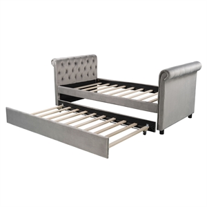 cro decor twin size upholstered daybed with trundle wood slat support (gray)