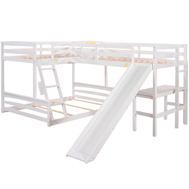 CRO Decor Twin over Full Bunk Bed with Twin Size Loft Bed with Desk (White)