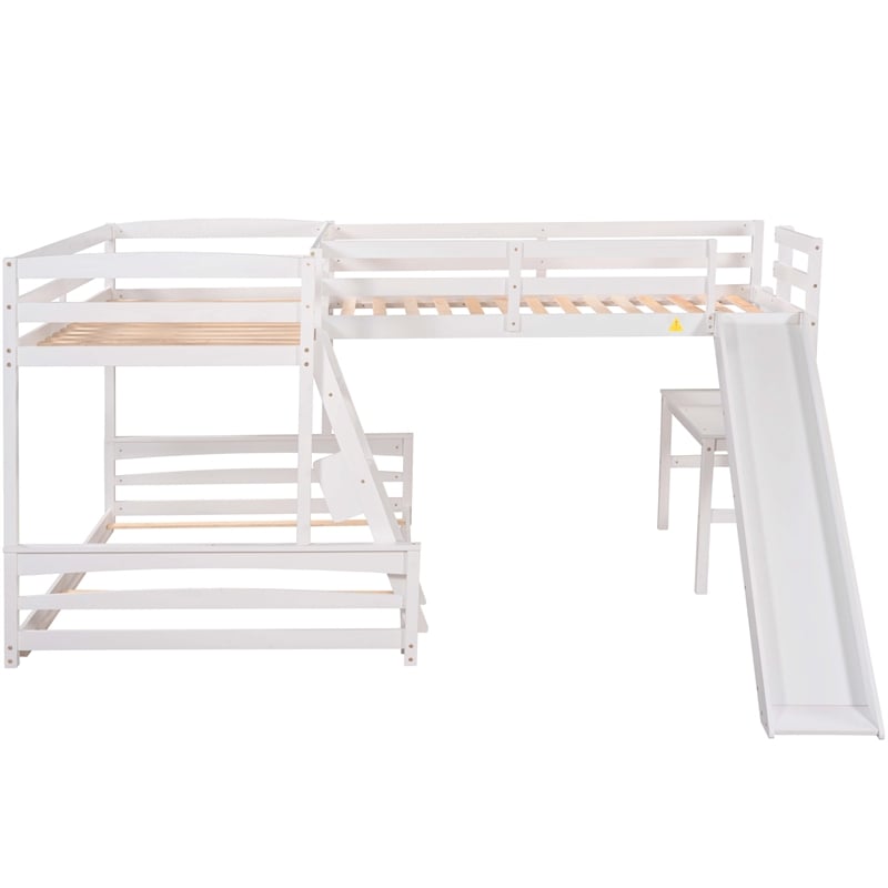 CRO Decor Twin over Full Bunk Bed with Twin Size Loft Bed with Desk (White)