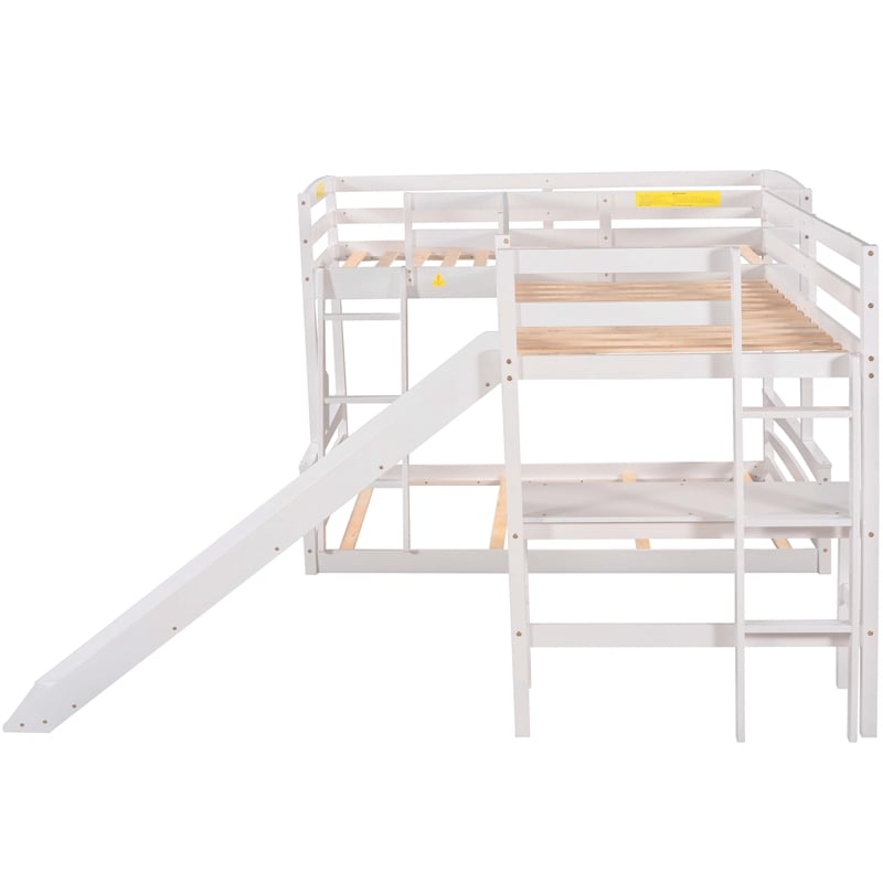 CRO Decor Twin over Full Bunk Bed with Twin Size Loft Bed with Desk (White)