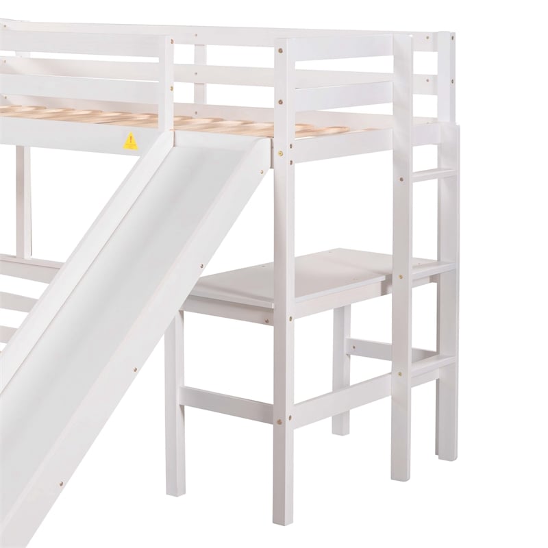 CRO Decor Twin over Full Bunk Bed with Twin Size Loft Bed with Desk (White)