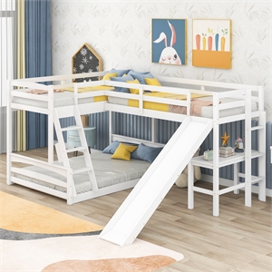 cro decor twin over full bunk bed with twin size loft bed with desk (white)