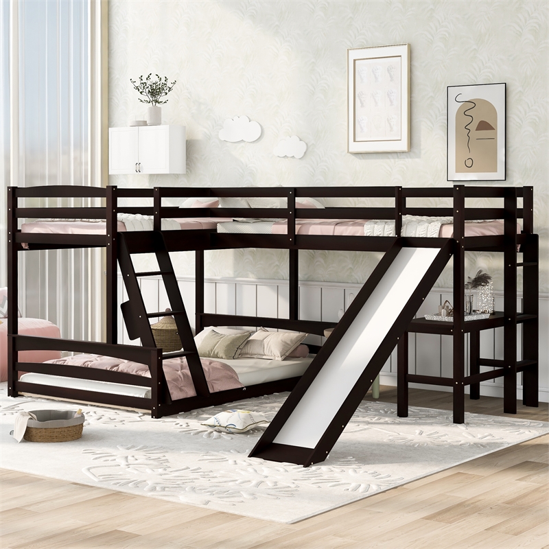 CRO Decor Twin over Full Bunk Bed with Twin Size Loft Bed with Desk (Espresso)
