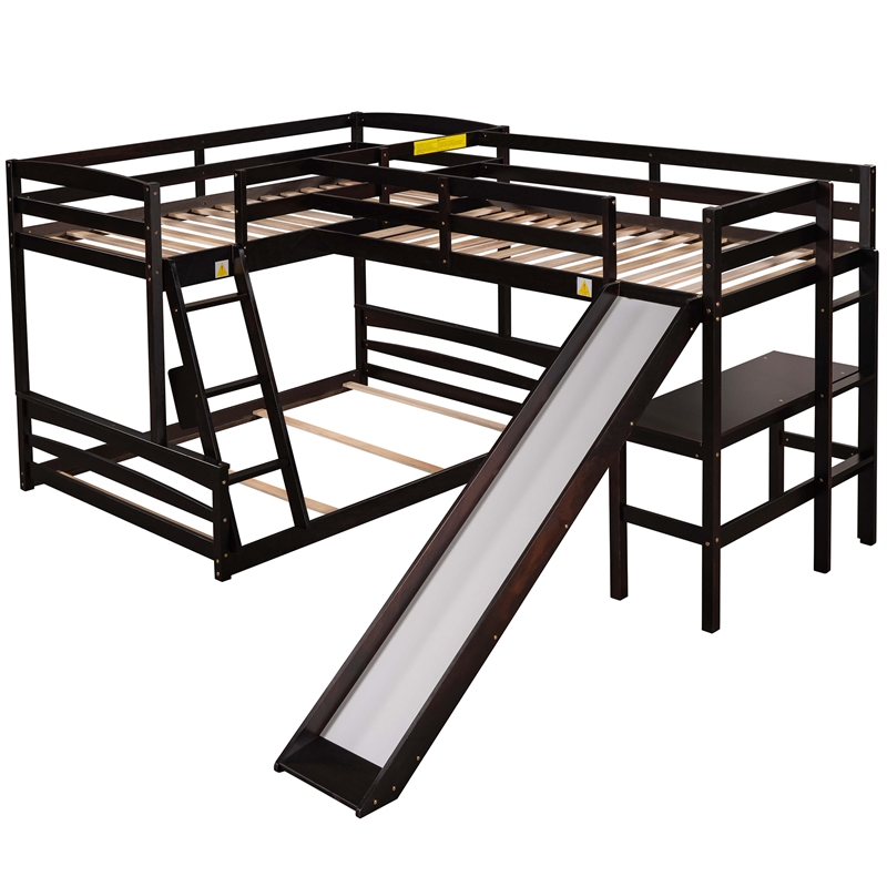CRO Decor Twin over Full Bunk Bed with Twin Size Loft Bed with Desk (Espresso)