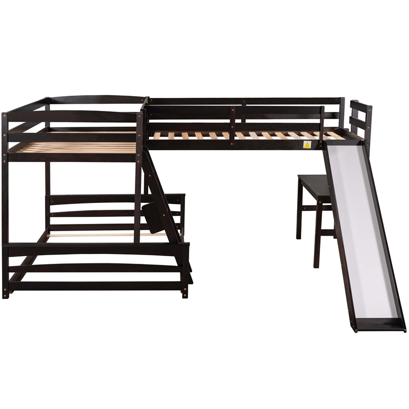 CRO Decor Twin over Full Bunk Bed with Twin Size Loft Bed with Desk (Espresso)