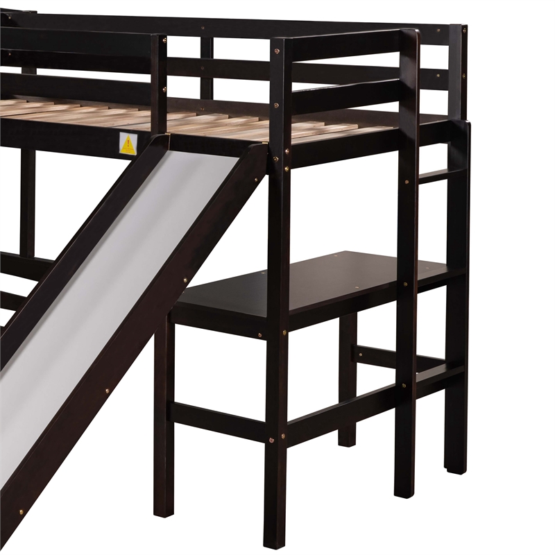 CRO Decor Twin over Full Bunk Bed with Twin Size Loft Bed with Desk (Espresso)