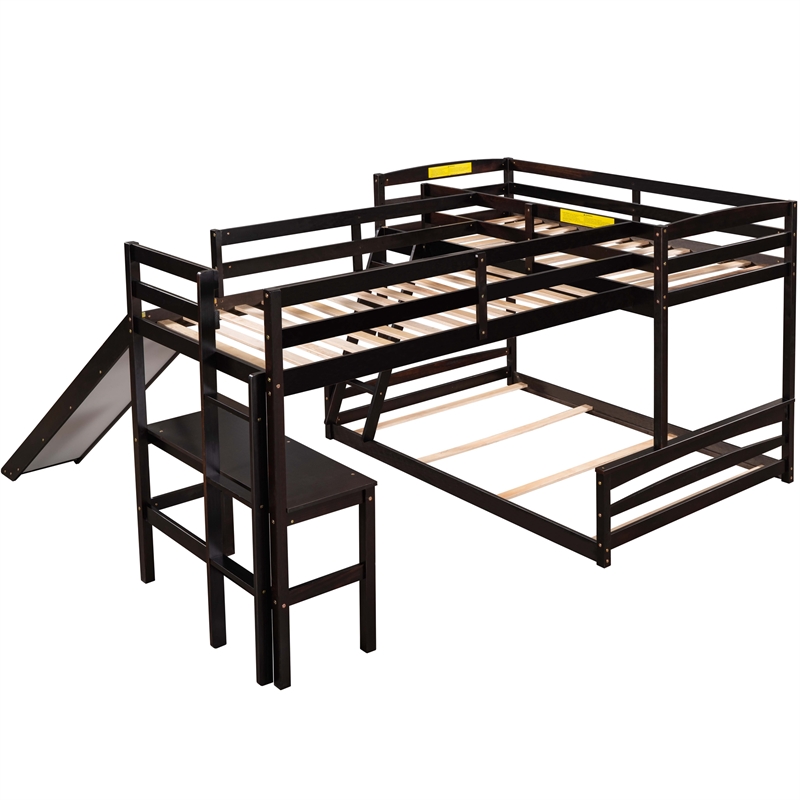 CRO Decor Twin over Full Bunk Bed with Twin Size Loft Bed with Desk (Espresso)