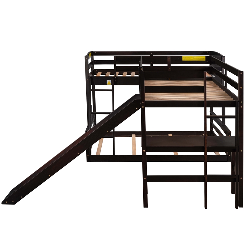 CRO Decor Twin over Full Bunk Bed with Twin Size Loft Bed with Desk (Espresso)