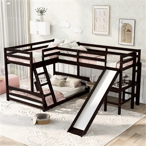 cro decor twin over full bunk bed with twin size loft bed with desk (espresso)